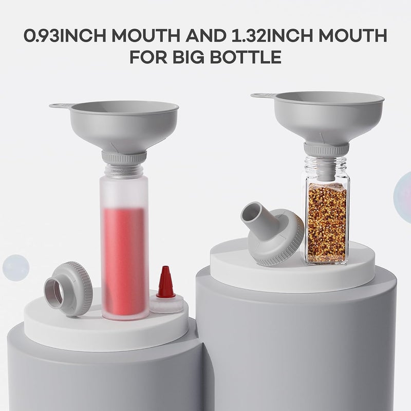 Pisol Wide Mouth Versatile Funnel, Canning Funnels for Kitchen Use, Food Grade Plastic Cooking Funnel Set with 4 Size Spouts and 2 Strainers for Filling Different Bottles and Bags, Grey - Image 5